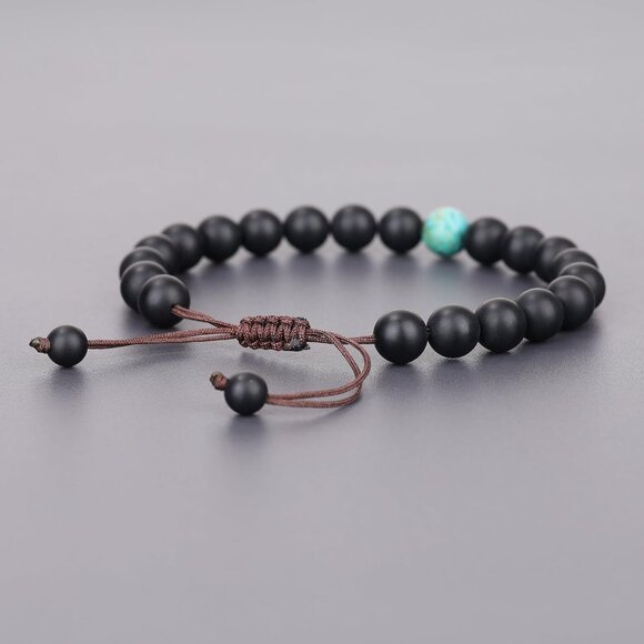 Matching Couples Bracelets African Turquoise Onyx Stone Adjustable Nylons - Picture 6 of 7